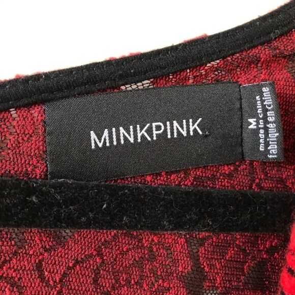 Mink Pink- Mini Dress Red Black And Red Rose Jacquard Dress - Picture 7 of 8